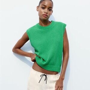 Zara Vibrant Green Knit Sweater Sleeveless Top